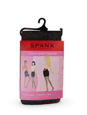 SPANX Black And Silver Metallic Patterned Tight-End Tights Size B